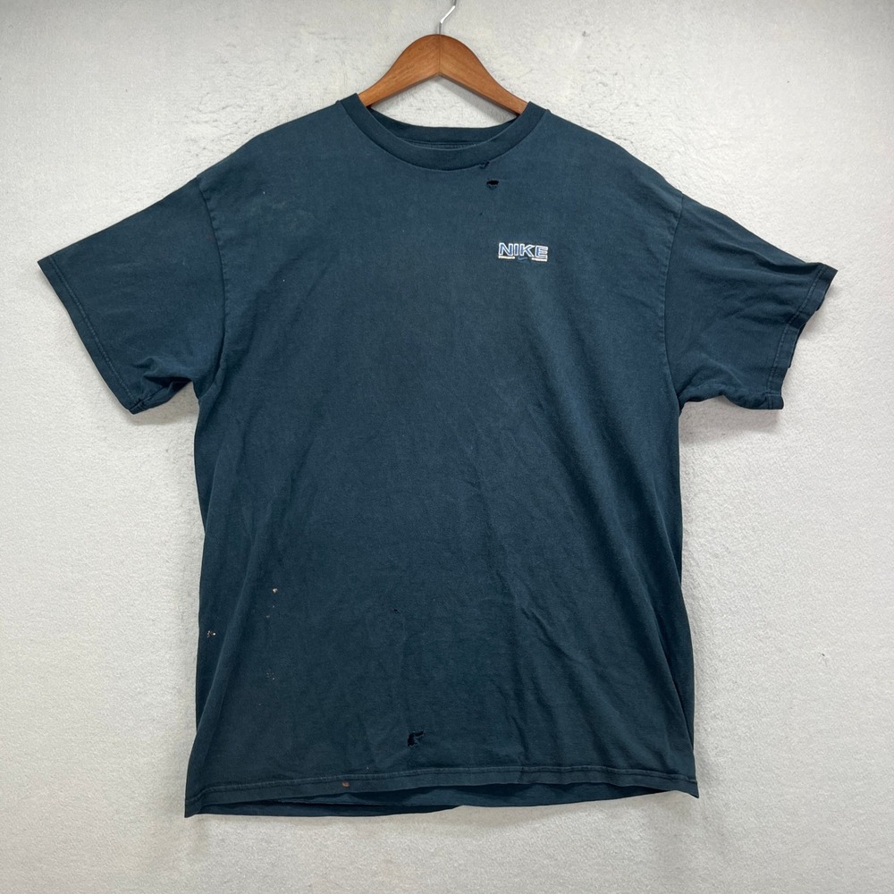 Vintage Nike T Shirt Mens Large Blue 90s Made In USA Distressed Streetwear Retro
